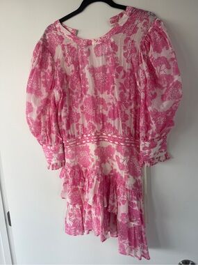 LoveShackFancy Pink and White Floral Mini Dress